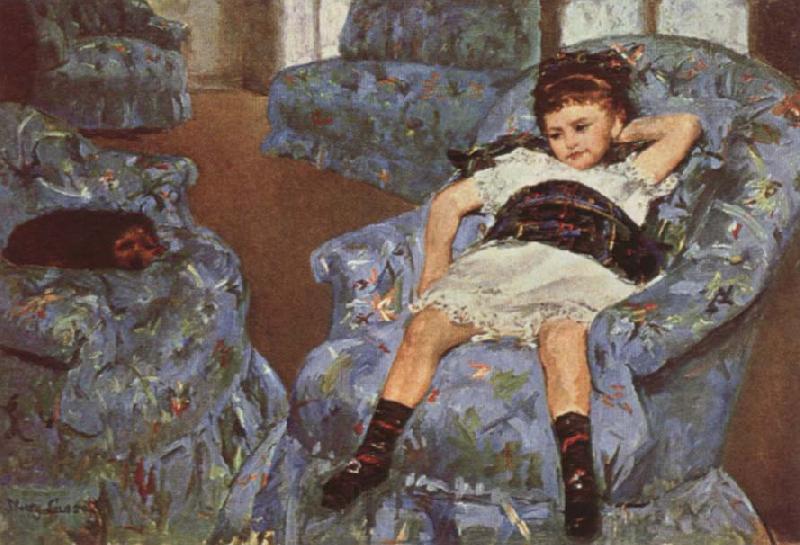 Mary Cassatt Ligttle Girl in a Blue Armchari Norge oil painting art